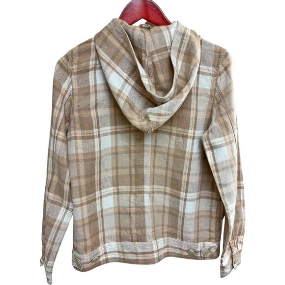 Eddie Bauer Plaid Linen Lightweight Hooded Zip Jacket - Picture 3 of 8